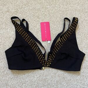 Beginning Boutique Black Studded Plunge Bralette